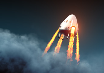 Commercial Spacecraft Module Launch From Blue Planet © 3dsculptor