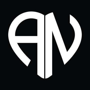 Two letters A and N forming heart shape monogram