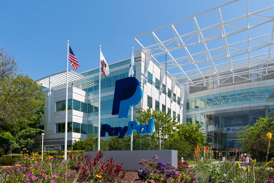 San Jose, California, USA - April 26, 2018: Exterior view of Paypal 's headquarters in Silicon Valley. PayPal Holdings, Inc. is an American company operating a worldwide online payments system.
