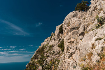 Mountain in the sea, beautiful blue sky