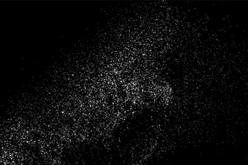 White Grainy Texture Isolated On Black Background. Dust Overlay. Light Coloured Noise Granules. Snow Vector Elements. Digitally Generated Image. Illustration, Eps 10.