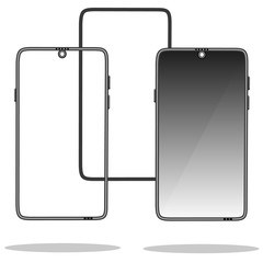 Drawing of a modern mobile phone, smartphone. Vector illustration isolated on a white background.