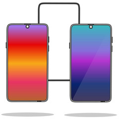 Drawing of a modern mobile phone, smartphone. Vector illustration isolated on a white background.