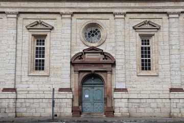 Fototapeta na wymiar Temple protestant de Montbéliard ouvert en 1607- ville de Montbéliard - département du Doubs - région Franche Comté - France - Vue extérieure