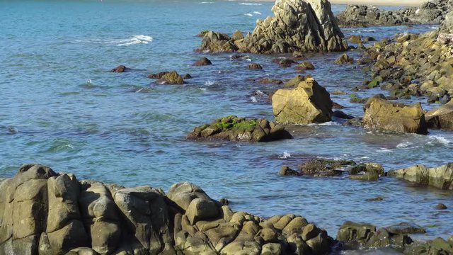 Rocky sea coast. Ligurian sea, Monterossa Village, Cinqe Terre Italy