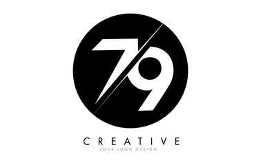 79 7 9 Number Logo Design with a Creative Cut and Black Circle Background. - obrazy, fototapety, plakaty