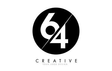 64 6 4 Number Logo Design with a Creative Cut and Black Circle Background. - obrazy, fototapety, plakaty
