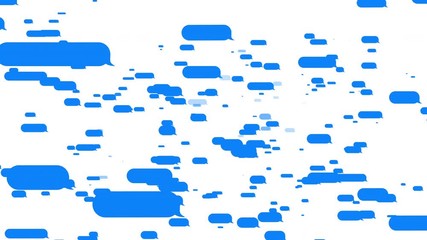 flying many message bubbles, messages bubbles on white screen