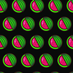 seamless watermelon pattern on a black background. Vector illustration in flat st