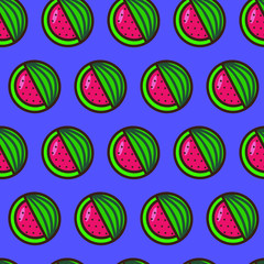 seamless watermelon pattern on a blue background. Vector illustration in flat st
