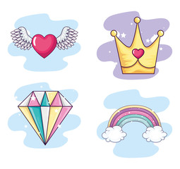 collection of cute and fantasy icons vector illustration design