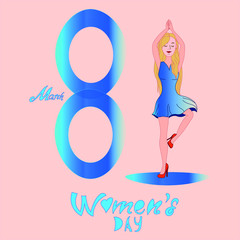 happy women`s day card with pretty girl