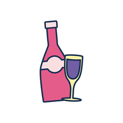 Isolated champagne bottle and cup line fill style icon vector design