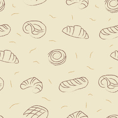 Bread seamless pattern. Vector drawing. Bakery product  background. Vintage food illustration for shop,  menu design.