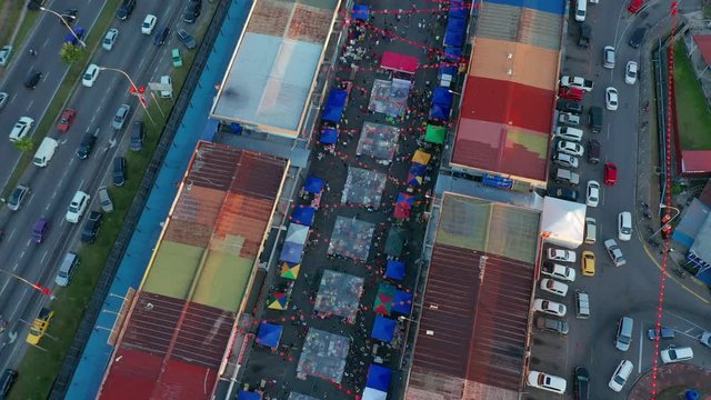 Aerial footage of local lifestyle during golden hour sunset in Foh Sang Kota Kinabalu, Sabah, Malaysia