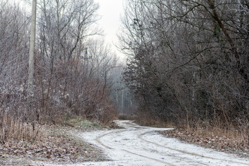 Winter road in the hungarian countryside