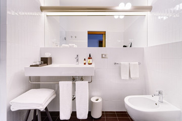 Beautiful with hotel bathroom on white with light background