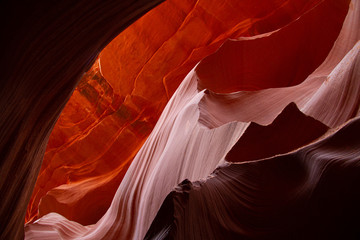 Bands of colored rock on the walls of Antelope Canyon in Arizona, USA.