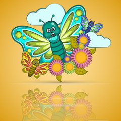 Cartoon of a cute happy butterfly