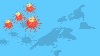 Fototapeta na wymiar The shadow of a red coronavirus attacks the world, on a blue background 3D illustration