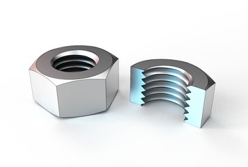 3d illustration of hex nut isolted