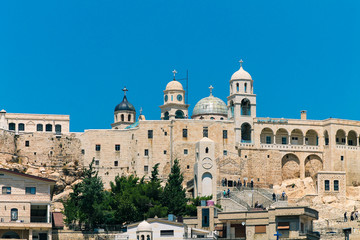 exterior of Our Lady of Saidnaya Monastery, its is a monastery of the Greek Orthodox Church of Antioch located in Saidnaya city, Syria