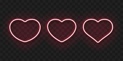 Set of bright neon red pink hearts, Retro style. Vector illustration. High quality