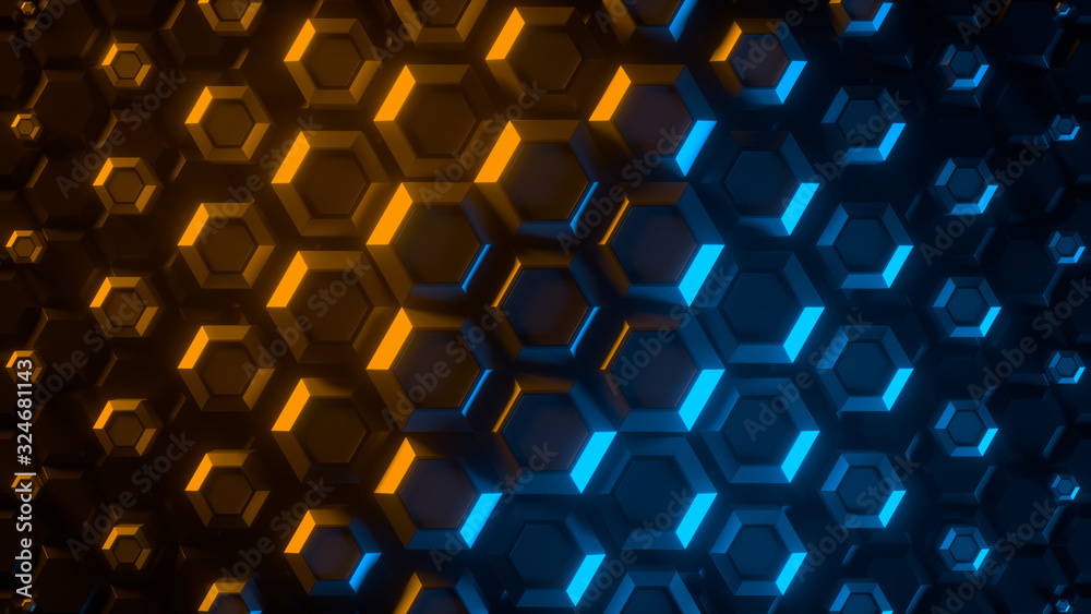 Canvas Prints Abstract bright creative background. Modern clean minimalistic design. Hexagonal geometric structure, honeycomb surface, top view. Cell elements pattern. 3d rendering