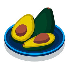 Avocado on a plate. Isometric vector illustration on a white background.