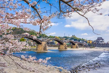 Fototapete Kintai-Brücke Sakura und Kintaikyo-Brücke