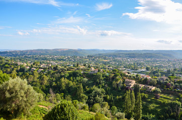 Fototapeta na wymiar Beautiful panorama hill landscape near the village Saint-Paul-de-Vence , Provence, South France.