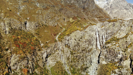 Aerial view to Mazeri waterfall, Svaneti, Georgia