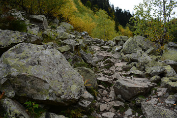 Beatiful nature landscape on the hiking route to Mazeri waterfall, Svaneti, Georgia