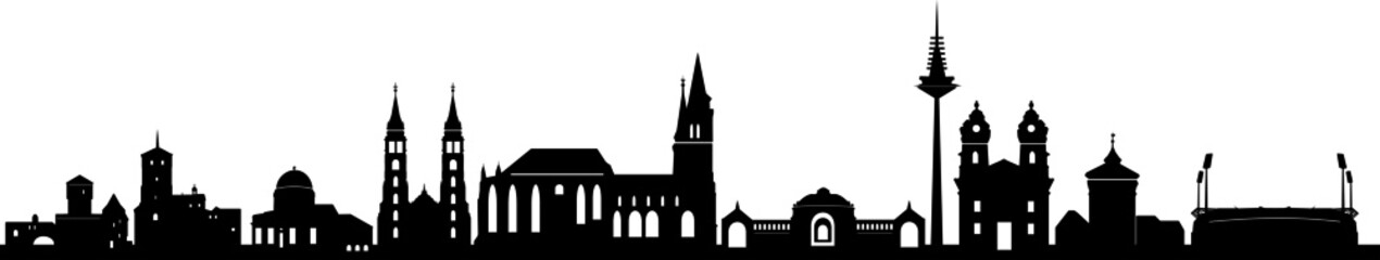 N&uuml;rnberg City Skyline Cityscape Outline Silhouette Vector