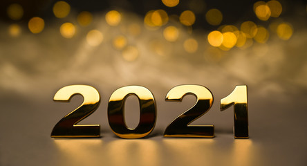The new year 2021 with golden lights in background