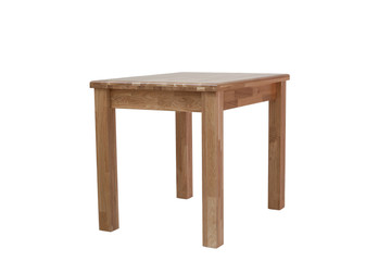 Wooden table made of oak furniture board. Kitchen dining table, on white background.
