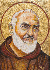 RAVENNA, ITALY - JANUARY 28, 2020: The mosaic of Pater Pio from the chruch Chiesa di Santa Maria...