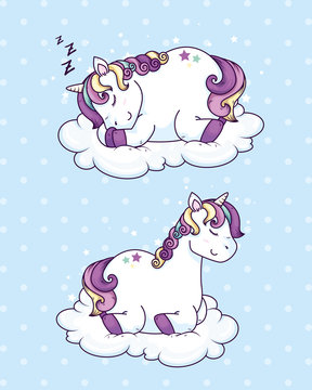 cute unicorns fantasy and clouds decoration vector illustration design © Gstudio