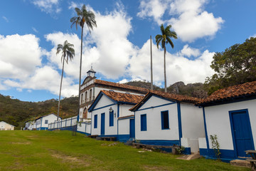 Fototapeta na wymiar Historic houses and church, from Vila do Biribiri near the city of Diamantina, Minas Gerais, Brazil