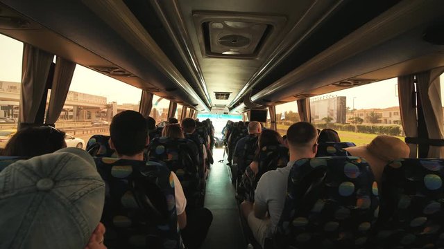 Tourist bus with tourists in Dubai.