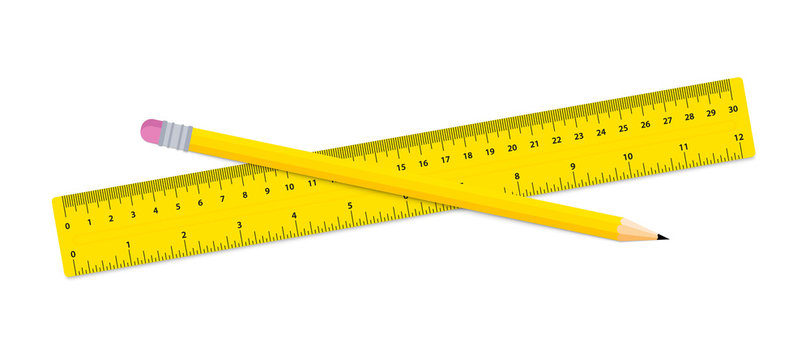 Pencil and ruler. Stationery - ruler, and wood Pencil on a white background