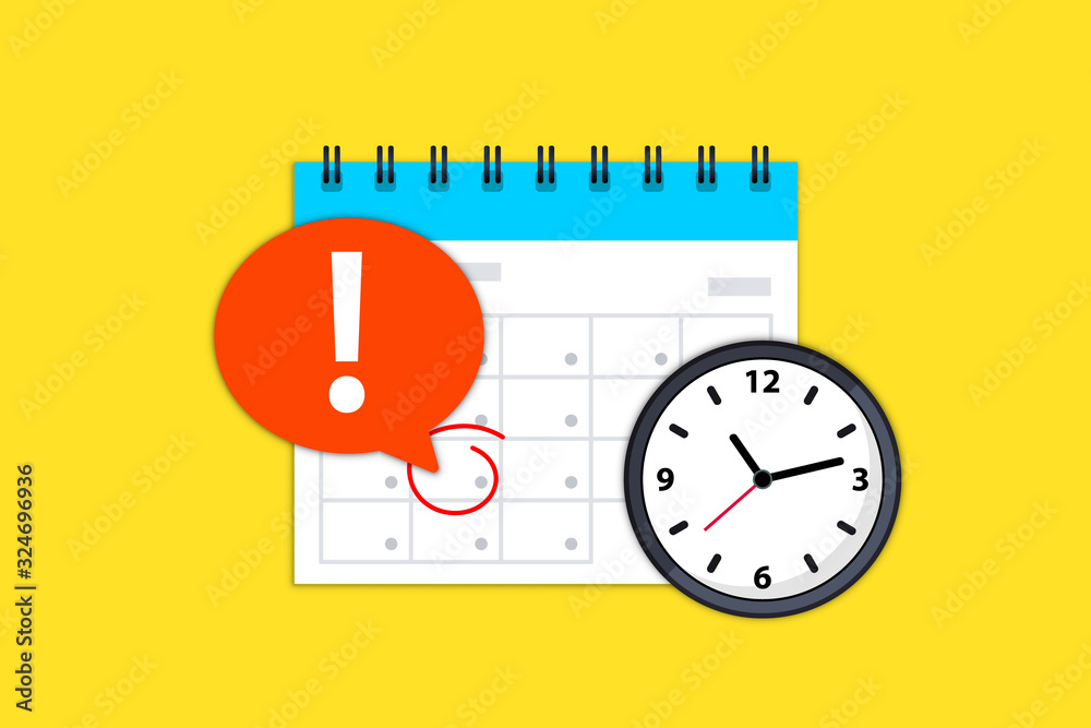 Poster calendar and clock icon. calendar date deadline notification. appointment, schedule, important date.