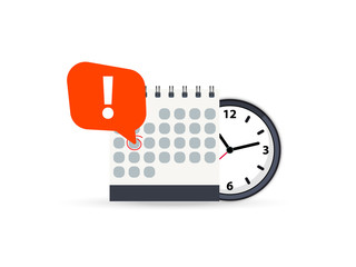 Calendar and clock icon. Calendar date deadline notification. Appointment, schedule, important date. Time and date. Deadline on a calendar, event notification. Event reminder scheduled on agenda - obrazy, fototapety, plakaty