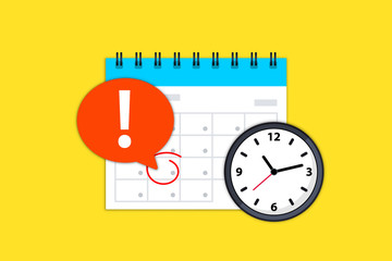 Calendar and clock icon. Calendar date deadline notification. Appointment, schedule, important date. Time and date. Deadline on a calendar, event notification. Event reminder scheduled on agenda - obrazy, fototapety, plakaty