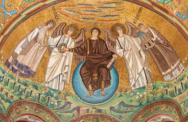 Poster RAVENNA, ITALY - JANUARY 28, 2020: The mosaic of Jesus Christ the Pantokrator from the apse of presbytery in the church Basilica di San Vitale from the 6. cent. © Renáta Sedmáková