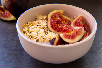 Healthy Chia pudding with yogurt, figs, oats