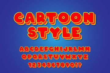 Red yellow bold cartoon font alphabets