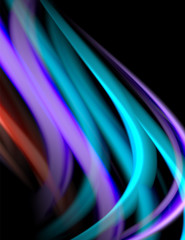 Silk smooth lines on black, liquid fluid color waves. Vector Illustration