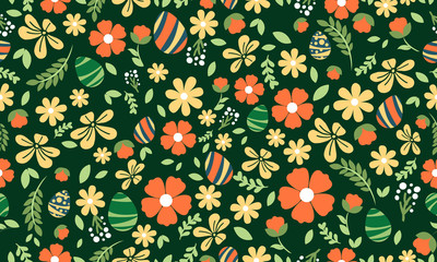 Easter pattern background, with simple leaf and flower drawing.