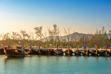 Traditional thai boats at the beach of Krabi province,Thailand.